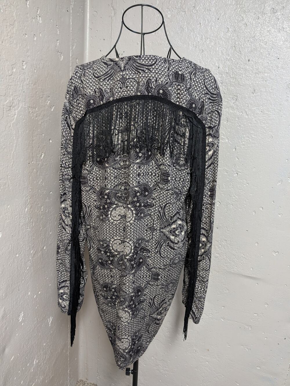 ASOS Black White Fringe Tunic Top Gothic Boho Western